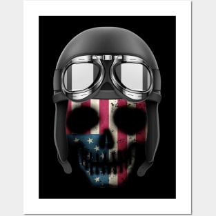 Skull american flag on a biker helmet Posters and Art